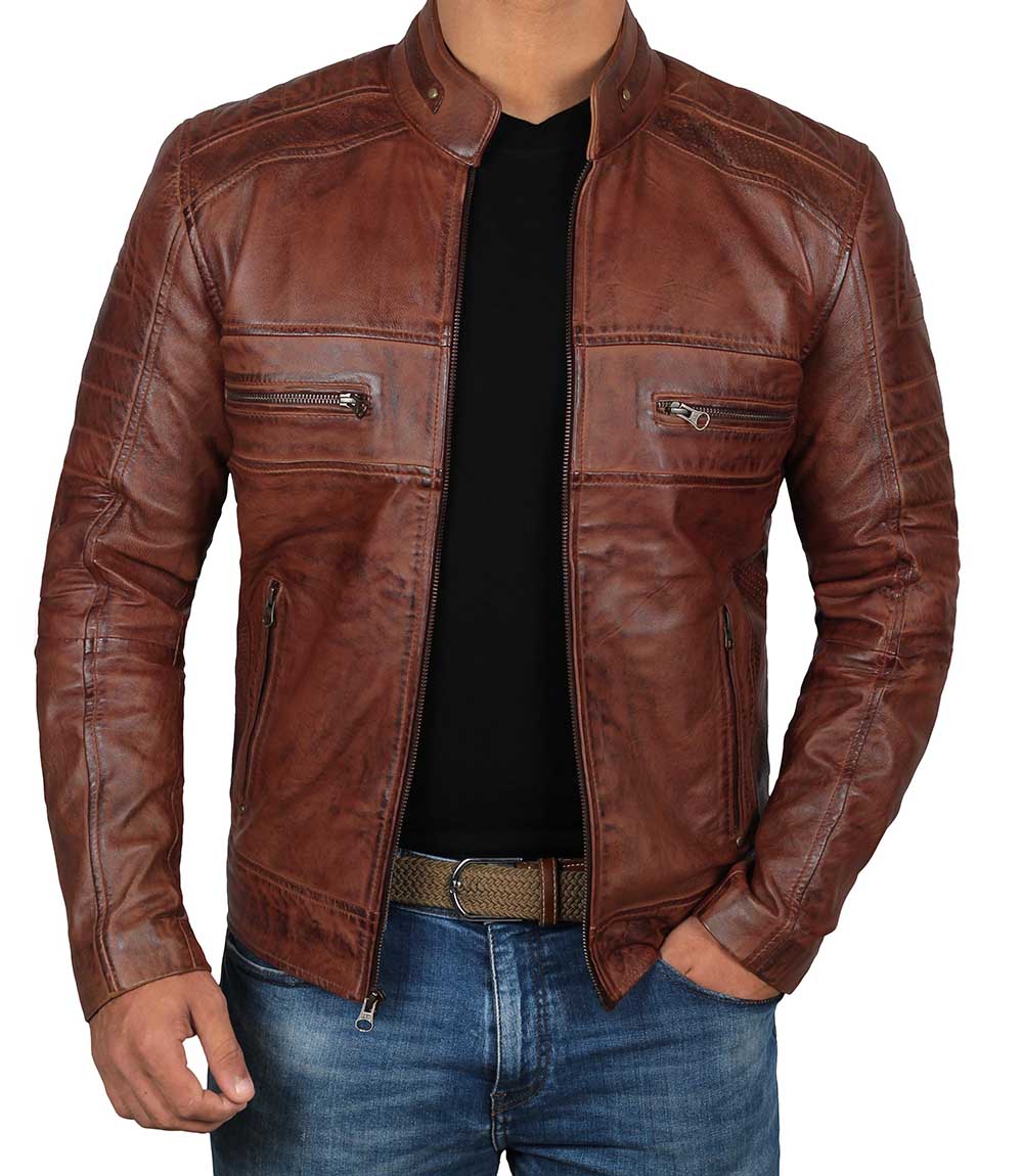 Dean Brown Leather Biker Jacket - xleatherjackets